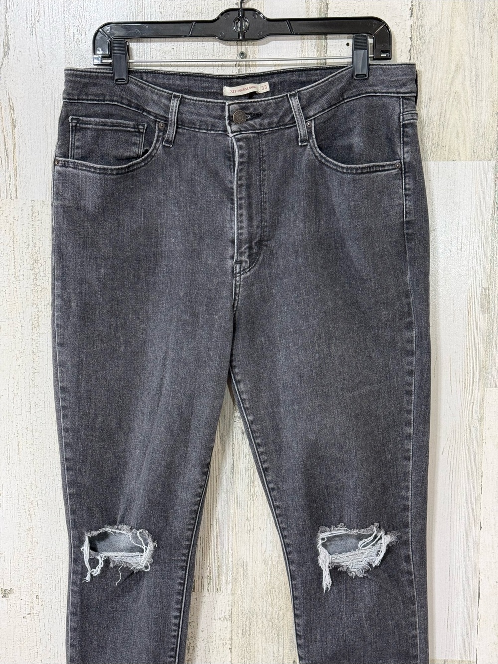 Levi's Black 721 High Rise Skinny Ripped Knee Jeans - Picture 12 of 14